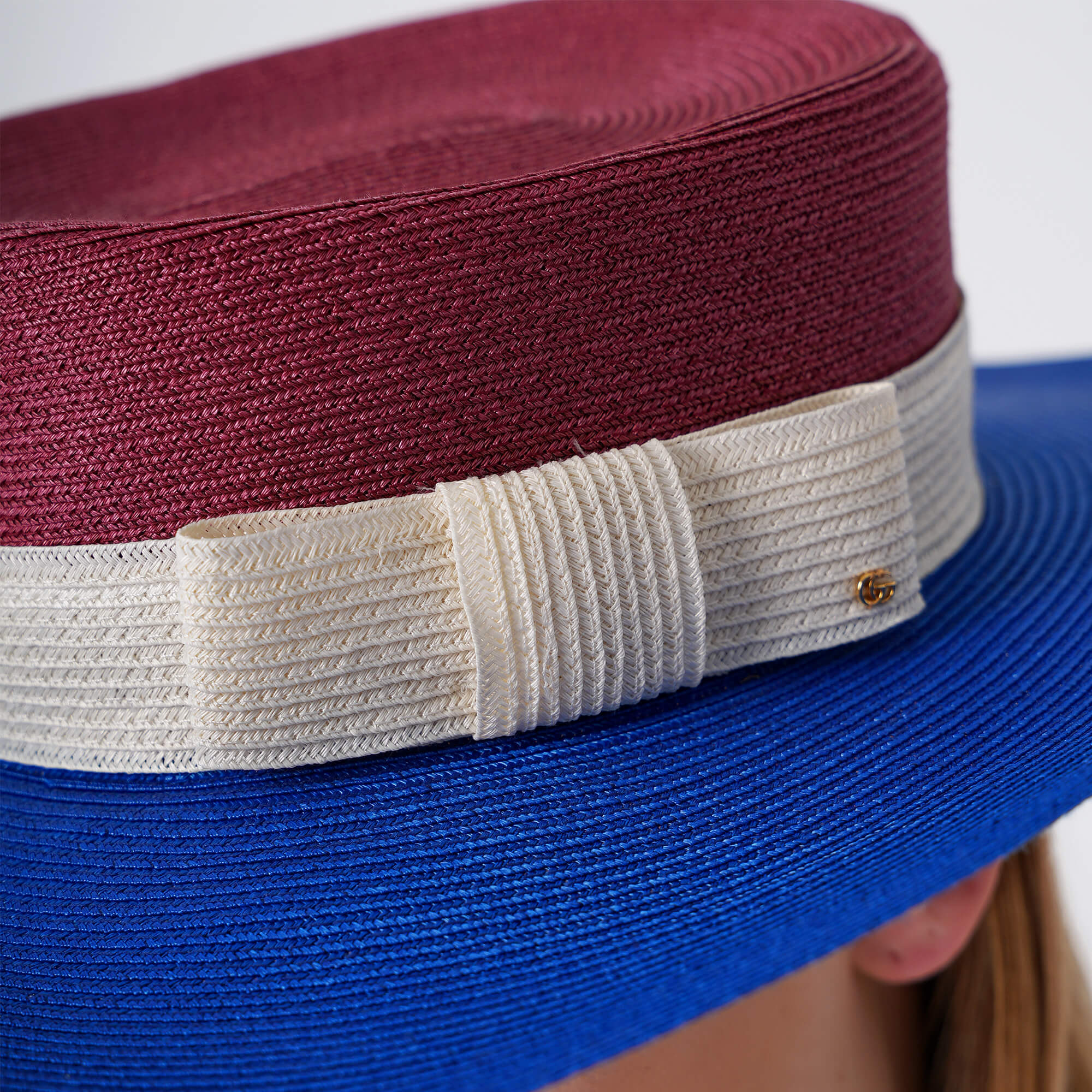 Gucci - Blue and Red Straw Effect Hat